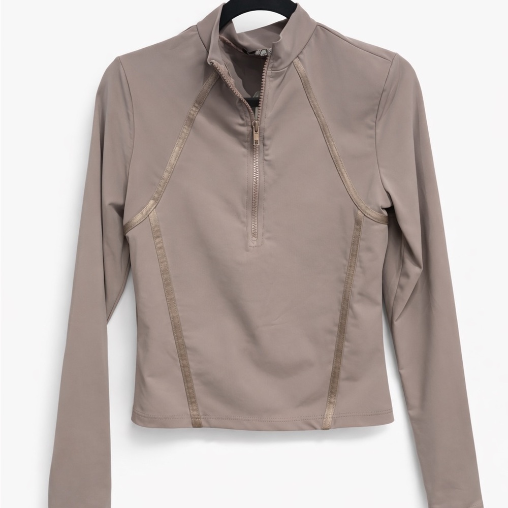 JLUXLABEL Taupe Zip Mock Neck Long Sleeve jacket top • Size L